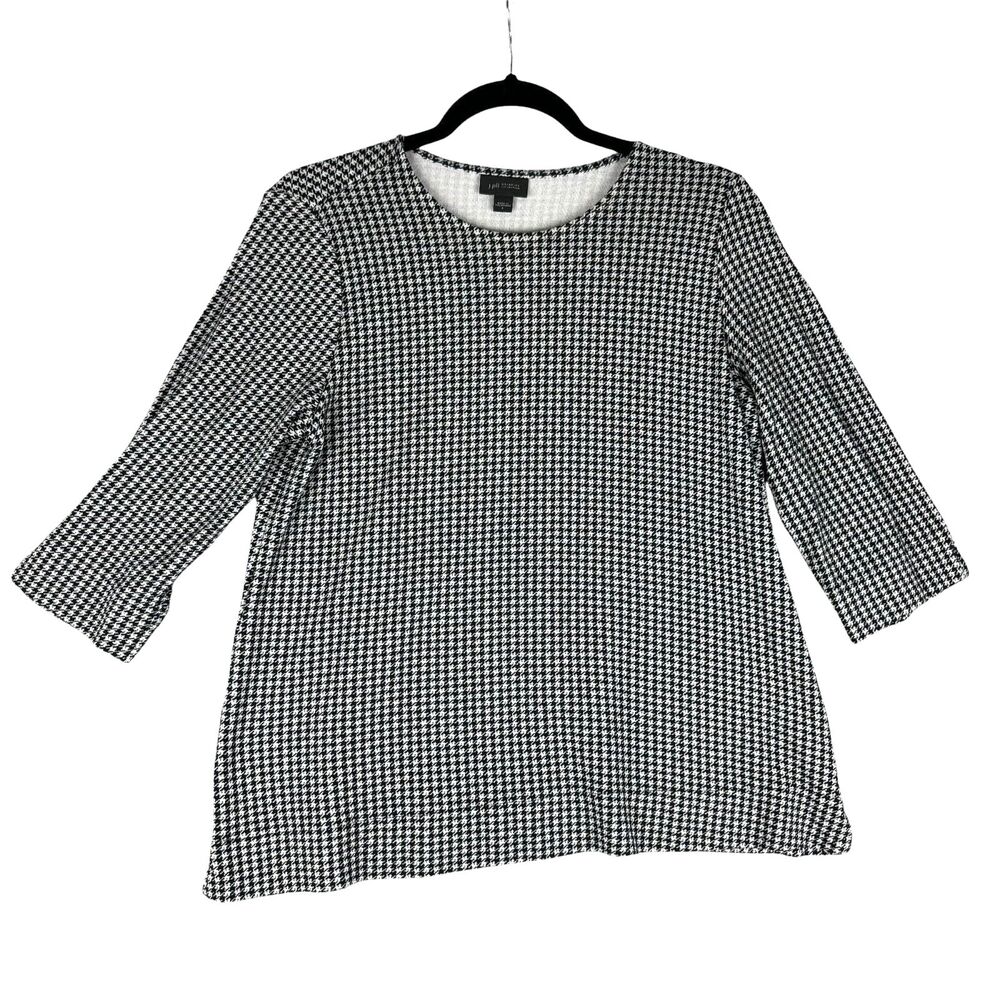 J. Jill Blouse Women's Small Black White Wearever Houndstooth 3/4 Sleeve Top